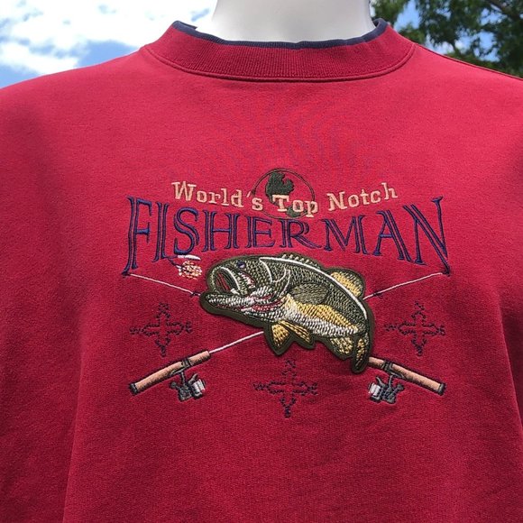 Vintage M&C Sport Mens L Sweatshirt Top Notch Fisherman Red Blue Embroidered - Picture 5 of 10